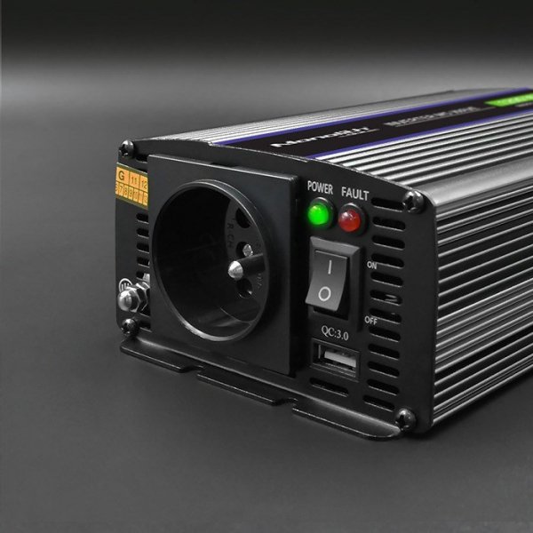 QOLTEC PRZETWORNICA NAPIĘCIA MONOLITH 1200 MS WAVE | 12V NA 230V | 600/1200W | USB