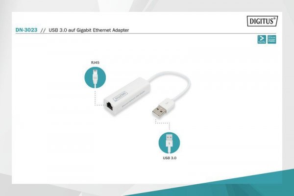Digitus Karta sieciowa przewodowa USB 3.0 do Gigabit Ethernet 10/100/1000Mbps