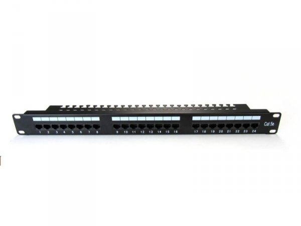 Digitus Patch panel 19&quot; 24 porty, kat.5e, U/UTP, 1U, wspornik kablowy, czarny (kompletny)