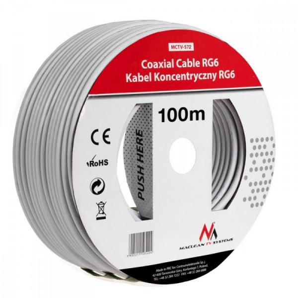 Maclean Kabel przewód koncentryczny satelitarny 1.0CCS RG6 100M MCTV-572