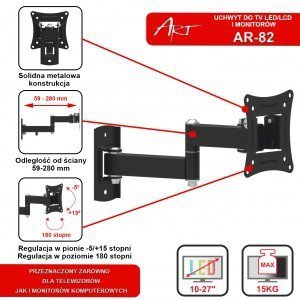 ART Uchwyt do TV LCD/LED 10-27&quot; 15KG AR-82 regulacja pion/poziom 28cm