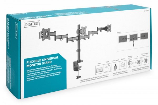 Digitus Stojak biurkowy potrójny z zaciskiem, 3xLCD, max. 27, max. obciążenie 8kg, uchylno-obrotowy 360