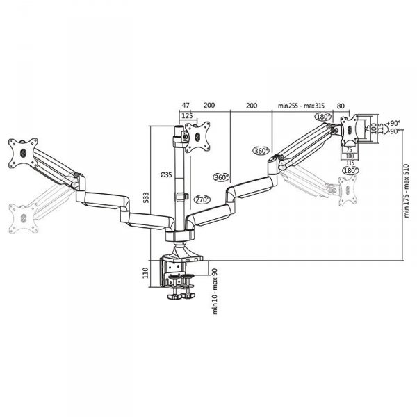LogiLink Aluminiowy uchwyt na 3 monitory 13-27, max.8kg