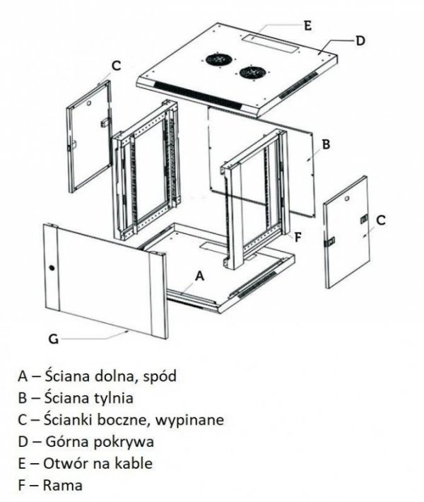 Extralink Szafka wisząca rack 12U 600x600 szara szklane drzwi