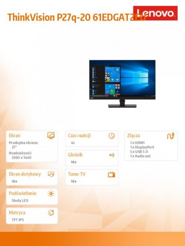 Lenovo Monitor 27 ThinkVision T27q-20 WLED LCD 61EDGAT2EU