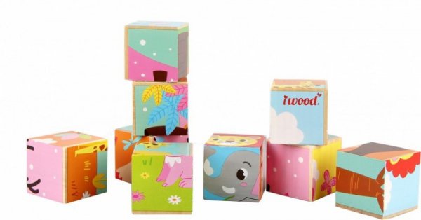 iWood Klocki drewniane Zwierzątka dzikie kolorowe