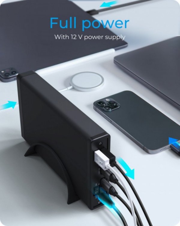IcyBox Obudowa IB-382H-C31 2,5/3,5 HDD z wbudowanym HUB 1xUSB-C, 2xUSB -A,  12V2A