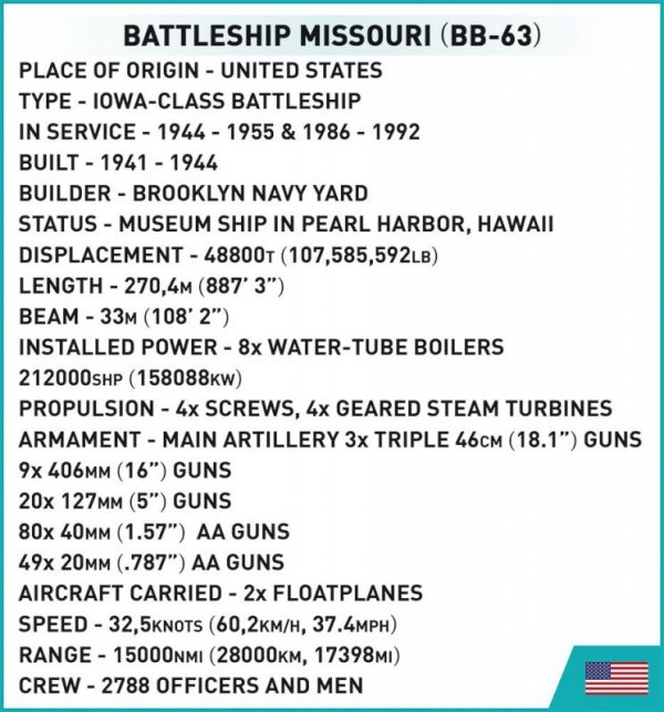 Cobi Klocki Klocki Historical Collection Battleship Missouri (BB-63)