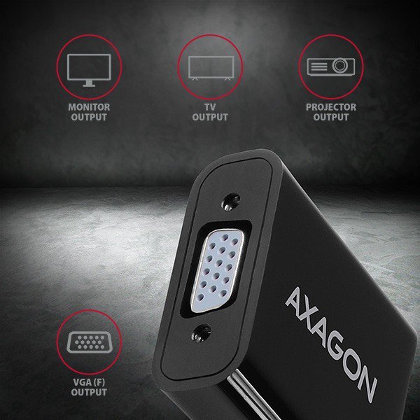 AXAGON RVH-VGAN Adapter aktywny HDMI -&gt; VGA FullHD, wyjście audio, micro USB złącze zasilania