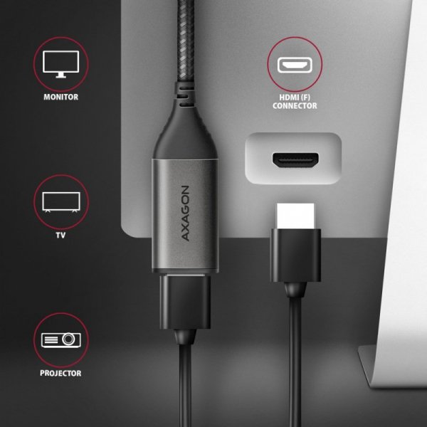 AXAGON RVC-HI2M Adapter aktywny USB-C -&gt; HDMI 2.0 4K/60Hz Aluminum, 25cm kabel