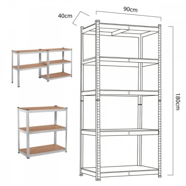 GreenBlue Regał magazynowy metalowy szafka 175 kg x5  ocynk rozkładany MDF GB378