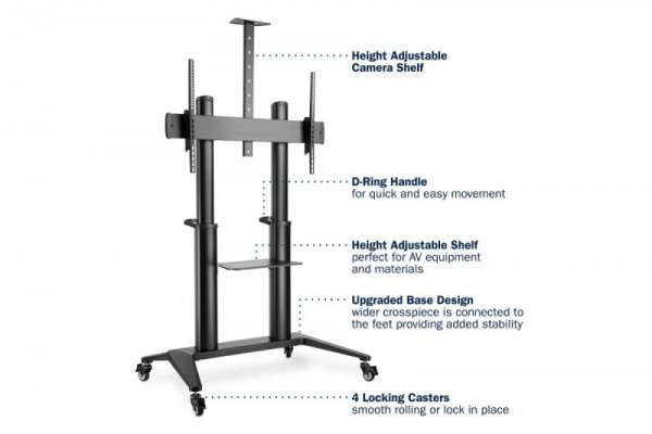 Digitus Stojak mobilny pojedynczy z półką i uchwytem na kamerę, 1xLCD max. 120&quot; max. 140kg, VESA max. 1000x600