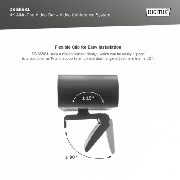 Digitus System wideokonferencji 4K ePTZ szeroki kąt 90° Sensor 3.0&#039;&#039; 8MP Hi-Fi, 2 mikrofony, pilot