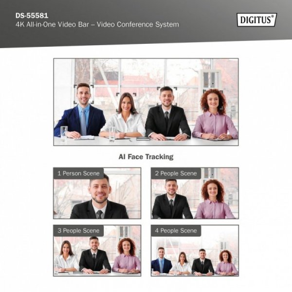 Digitus System wideokonferencji 4K ePTZ szeroki kąt 90° Sensor 3.0&#039;&#039; 8MP Hi-Fi, 2 mikrofony, pilot