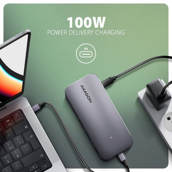 AXAGON HMC-12GM2 Wieloportowy hub USB 12in1 + M.2 NVMe/SATA pozycja, 10Gbps, 3x USB-A, USB-C, HDMI 4K/60Hz, DP 4K/60Hz, GLAN, SD