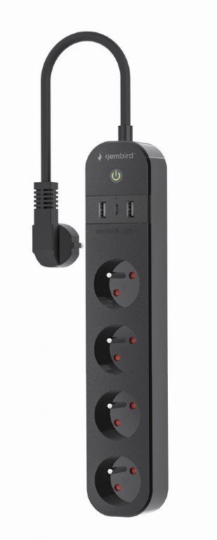 Gembird Inteligentna listwa Tuya 4xFR 2xUSB-A 1xUSB-C Czarna
