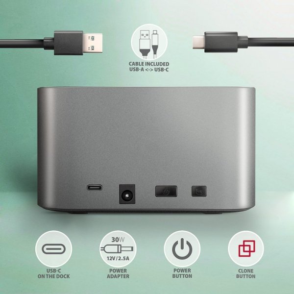 AXAGON ADSA-DC Stacja dokująca USB 3.2 Gen 1 - 2x SATA 6G 2.5&quot;/3.5&quot; SSD/HDD