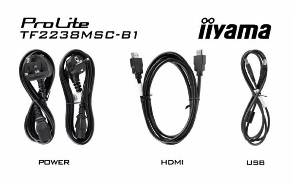 IIYAMA Monitor wielkoformatowy 21.5 cala TF2238MSC-B1 IPS,FHD,DP,HDMI,2x2W,2xUSB,600(cd/m2),  10pkt.7H,IP1X(Front),Pion/Poziom