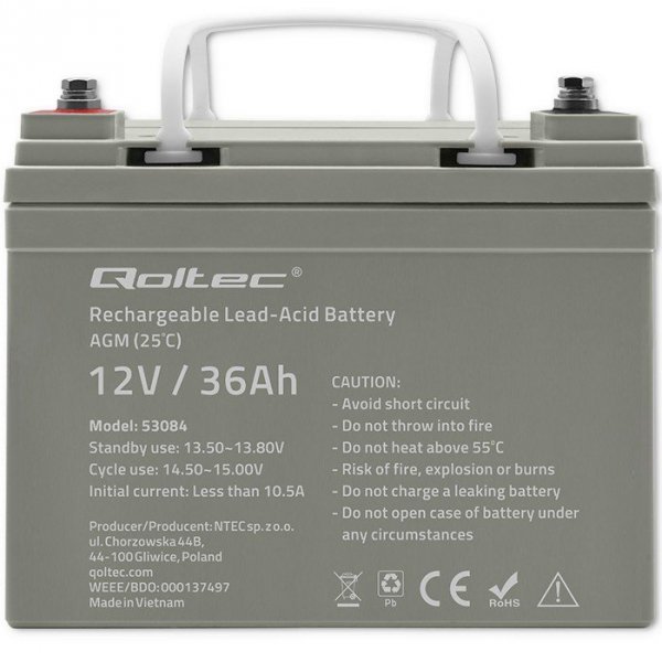 Qoltec Akumulator AGM | 12V | 36Ah | max. 540A