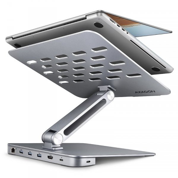 AXAGON HMC-STND Stojak z wieloportowy hub Aluminiowy 7in1, 5Gbps, do 10&quot;-16&quot; cali laptopów, nastawny, 3x USB-A, HDMI 4