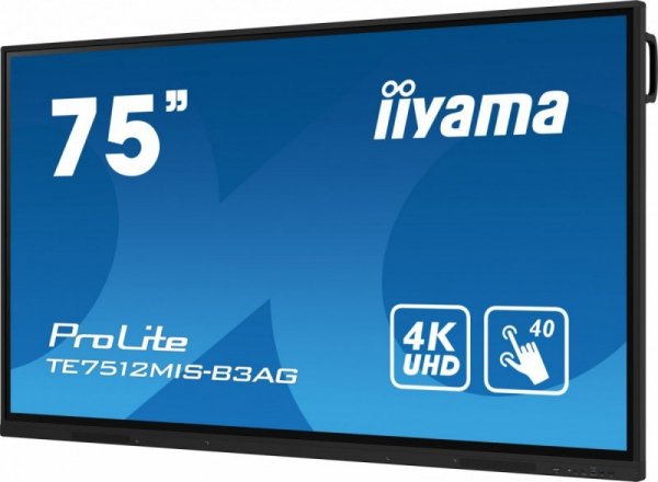 IIYAMA Monitor 75 cali ProLite TE7512MIS-B3AG,INFRARED,40pkt,IPS,4K, 24/7, 7H, WiFi,VGA, HDMI, USB-c, Bluetooth,metal,8ms, vesa,