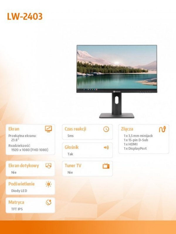 AG NEOVO Monitor AG NEOVO 23,8 cala LW-2403 HDMI  VGA