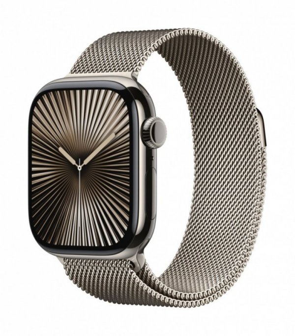 Apple Watch Series 10 GPS + Cellular, koperta 42 mm z tytanu w kolorze naturalnym z bransoletą mediolańską w kolorze naturalnego