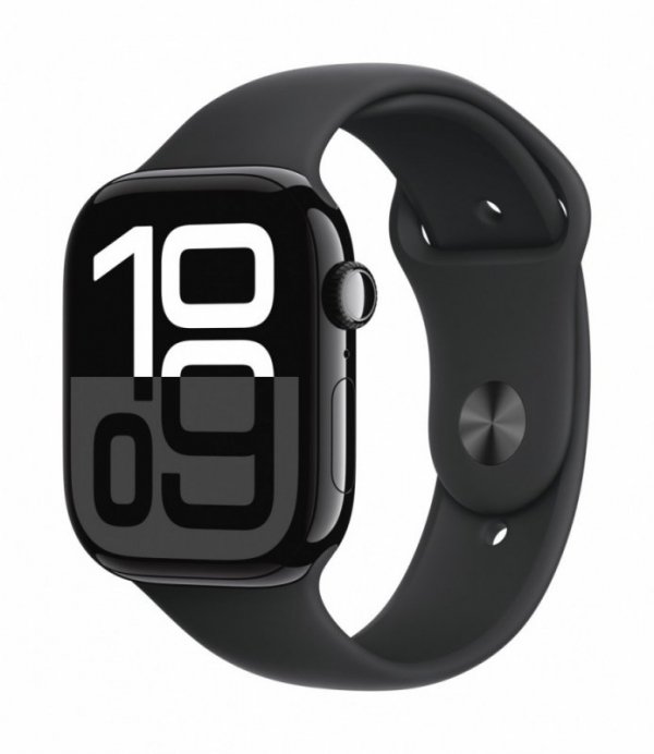 Apple Watch Series 10 GPS + Cellular, koperta 46 mm z aluminium w kolorze onyksu z paskiem sportowym w kolorze czarnym - rozmiar