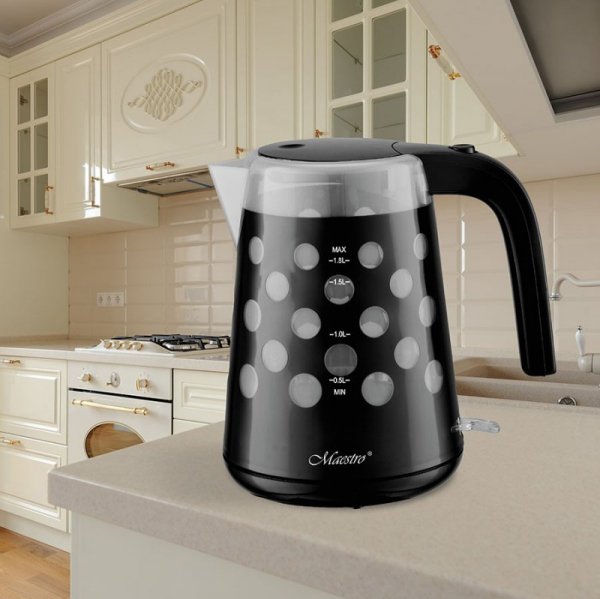 Feel-Maestro Czajnik elektryczny 1,7l  2200W &quot;KROPKI&quot;  MR-045-BLACK