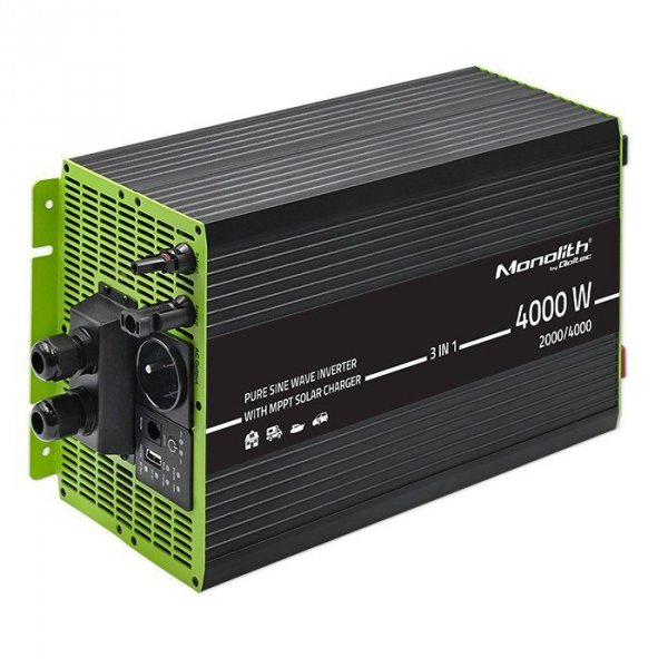 Qoltec Przetwornica solarna 3w1 z funkcją ładowania AC | MPPT | UPS |   ATS | 2000W | 4000W | 12V n 230V | Czysty Sinus
