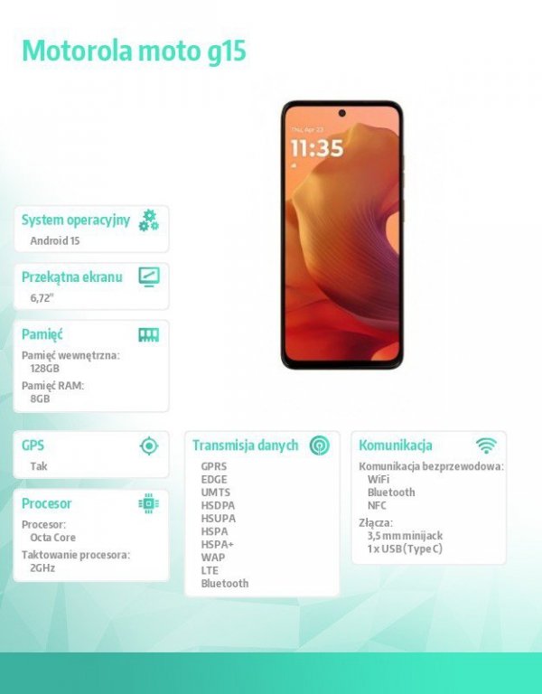 Motorola Smartfon moto g15 8/128GB Sunrise Orange