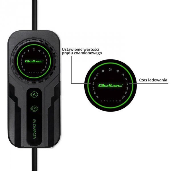 Qoltec Mobilna ładowarka do samochodu elektrycznego EV z regulacją 2w1  Typ2 | Schuko | 3.5kW | 230V | LCD | Przenośna | Wallbox
