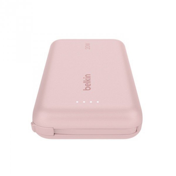 Belkin PowerBank BoostCharge 10k mAh 20w wbudowany kabel-C, port-C, różowy