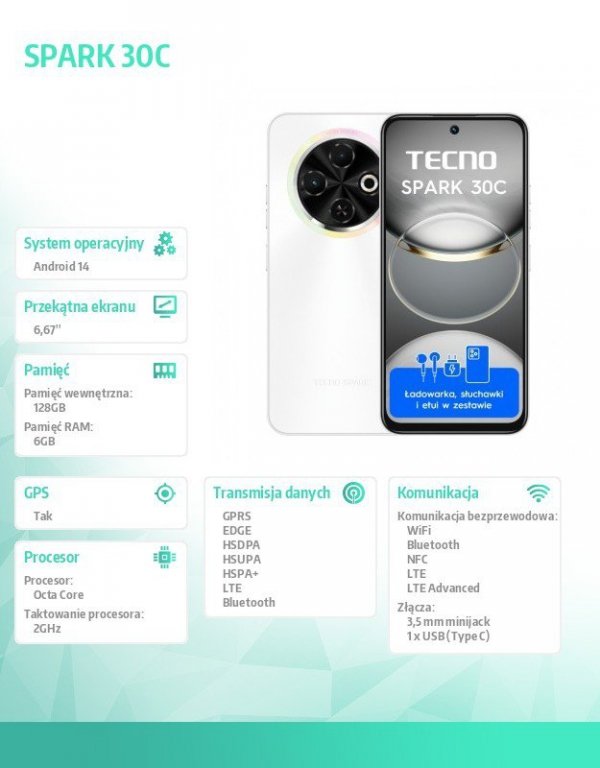 TECNO Smartfon Spark 30C 6/128 Orbit White