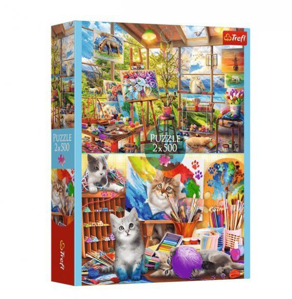 Trefl Puzzle 2x500 elementów Sztuka malowania Kotki