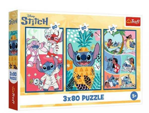 Trefl Puzzle 3x80 elementów Stitch świat