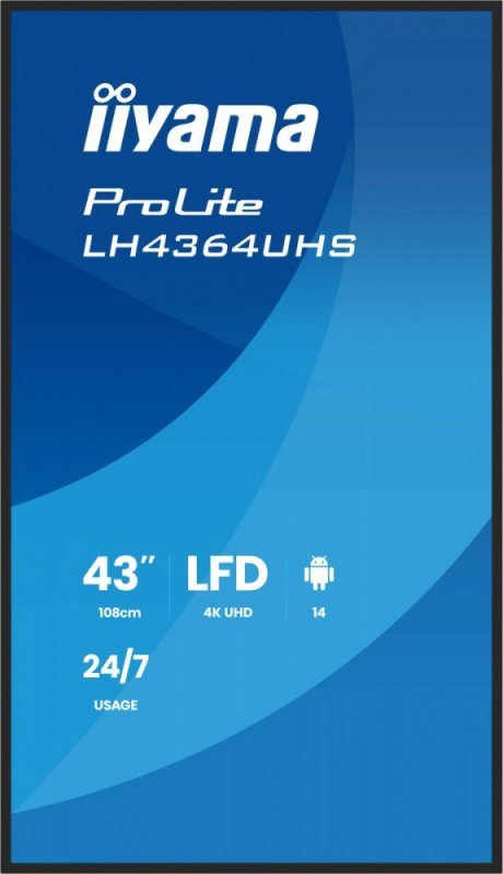 IIYAMA Monitor 43 cale LH4364UHS-B1AG 24/7,VA,ANDROID14,4K,500cd,4000:1,2xHDMI,USB-C,RJ45, RS-232c, IR, 2x10W, 2xUSB, UCHWYT ŚCI