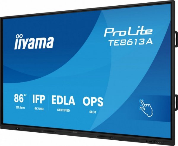IIYAMA Monitor 86 cali TE8613A-B1AG INFRARED,40pkt,IPS,4K,7H,450cd/m2,      WiFi,USB, ANDROID 14, Google EDLA,2x20W, UCHWYT CIEN