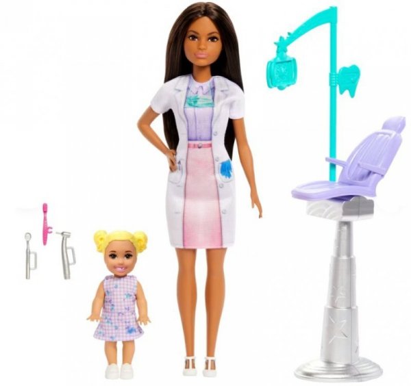 Mattel Lalka Barbie Lekarz Dentystka z pacjentem ciemne włosy