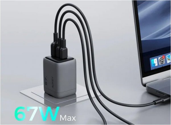 AUKEY PA-C3 ładowarka sieciowa 3xUSB (2xUSB-C + 1xUSB-A) 67W 5A QC5.0 PD3.0 AFC PPS FCP SCP