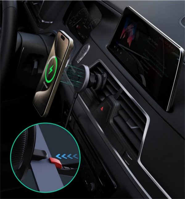 AUKEY HD-MC13 Qi2 15W 3A ładowarka samochodowa bezprzewodowa + kabel USB-C