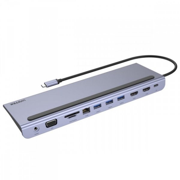 Unitek HUB USB-C 11w1 USB-C, RJ45, PD 100W, 2x HDMI, VGA, SD; D1022B