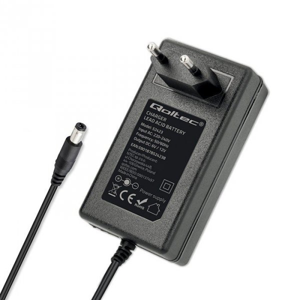 Qoltec Automatyczna ładowarka do akumulatora AGM GEL STD 6V 12V | 1.5A |Prostownik z sygnalizatorem LED