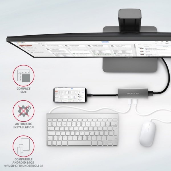 AXAGON HMC-5G21 Wieloportowy hub USB 5in1, 10Gbps, 2x USB-A + 2x USB-C + HDMI 4K/30Hz, PD 60W, 13cm USB-C kabel