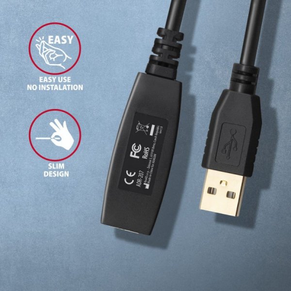 AXAGON ADR-207 USB 2.0 A-M -&gt; A-F aktywny kabel przedłużacz/wzmacniacz 7.5m
