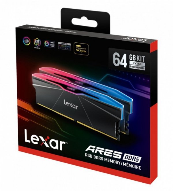 Lexar Pamięć DDR5 ARES RGB 64GB(2*32GB)/6400 CL32 czarna