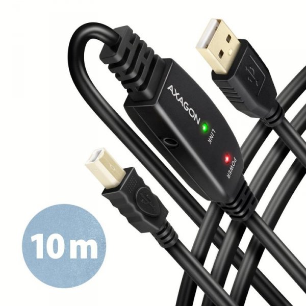 Aktywny kabel połączeniowy/wzmacniacz USB 2.0 A-M -&amp;gt; B-M 10 m czarny Axagon