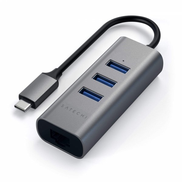 Satechi Aluminium Hub 2in1 - aluminiowy Hub do laptopów i komputerów stacjonarnych USB-C (3x USB-A, Ethernet) (space gray)