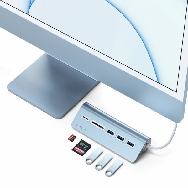 Satechi Aluminium - hub USB-C (czytnik kart micro/SD, 3x USB-A) (blue) [SD]