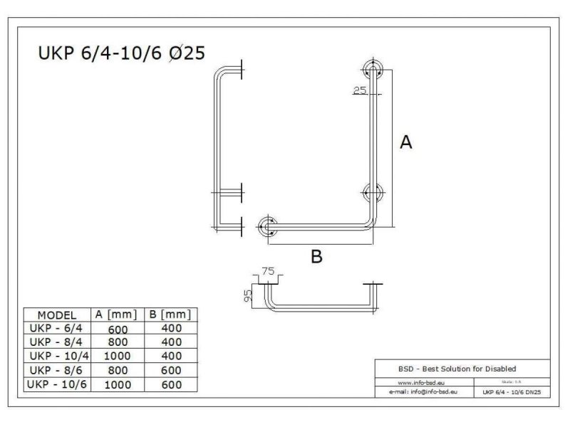Winkelgriff 100/40 cm für barrierefreies Bad rechts montierbar weiß ⌀ 32 mm